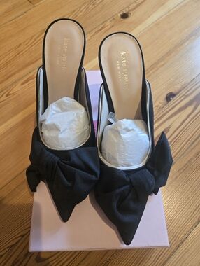 kate spade Sheela Black Pointed-Toe Bow Mules